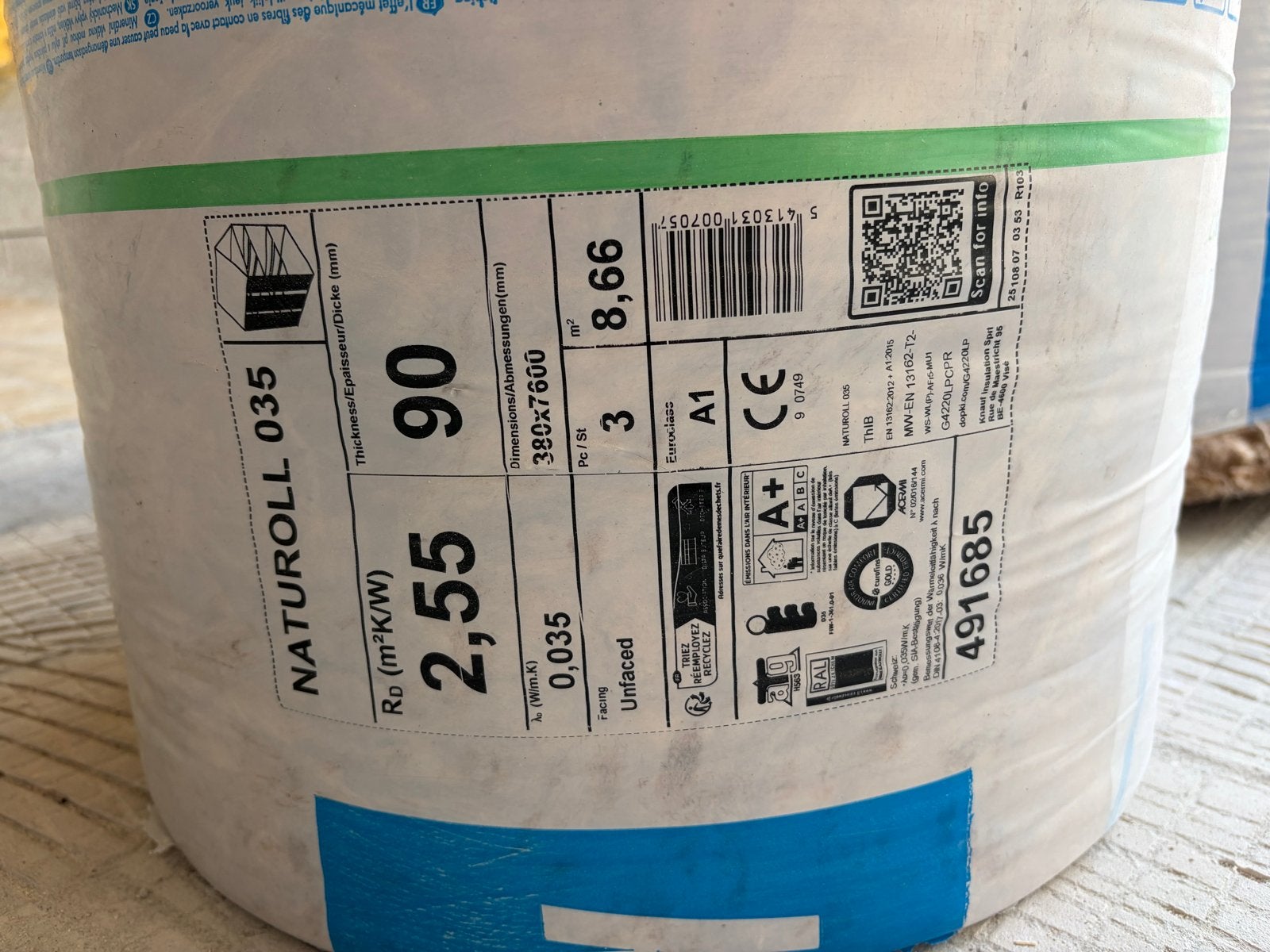 Knauf Naturoll 035 Glaswol isolatie - 3 rollen, Doe-het-zelf en Verbouw, Isolatie en Afdichting, Ophalen, Nieuw, 5 tot 10 m², Vloerisolatie