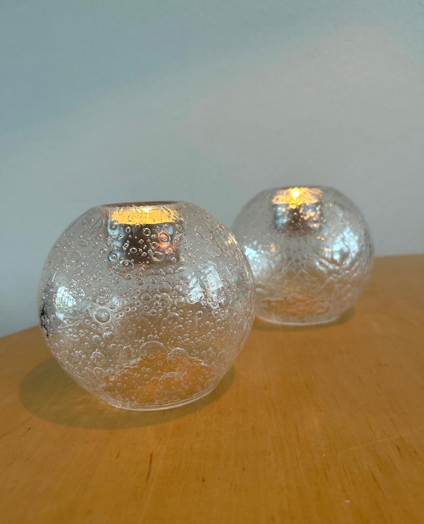 Royal Leerdam bubbelglas waxinelicht houders, Ophalen of Verzenden