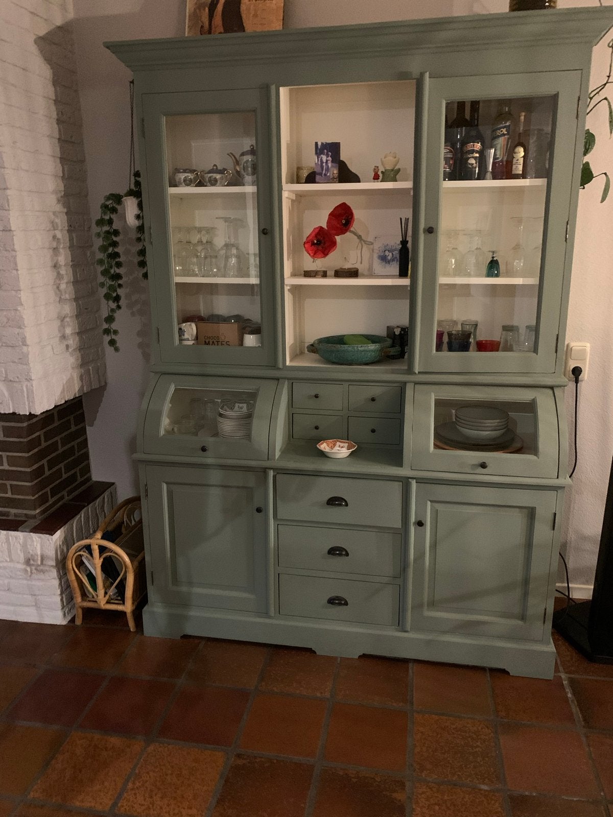 Grote landelijke buffetkast met vitrines en lades, Ophalen, Gebruikt, 200 cm of meer, 150 tot 200 cm