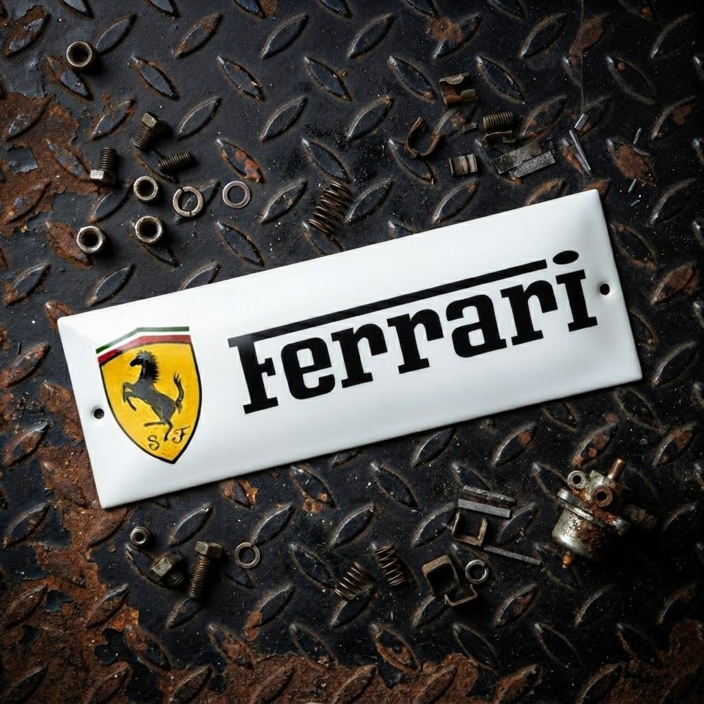 Emaille Reclamebord FERRARI Dealer Plaat Vintage Auto Italië, Verzenden, Gebruikt, Reclamebord