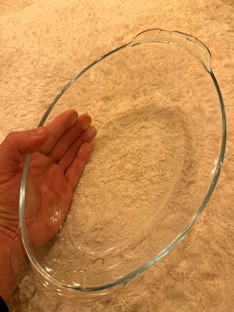 Ovenschaal van glas, ovaal, 2 stuks, Ophalen of Verzenden, Zo goed als nieuw