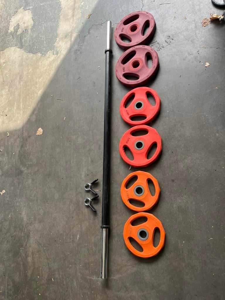 Bodypump set stang met gewichten, Gebruikt, Stang, Ophalen of Verzenden, Met gewichten