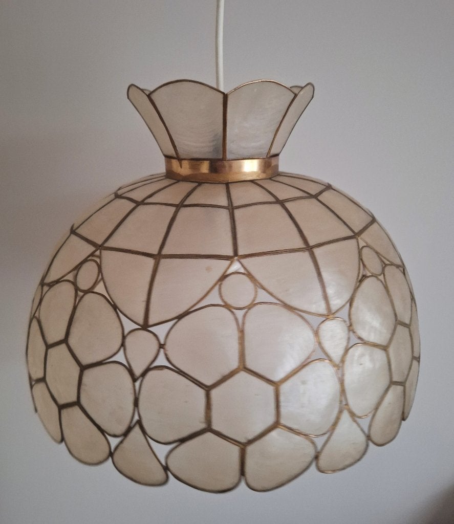 Vintage Capiz schelpen lamp messing, Ophalen, Gebruikt, Vintage