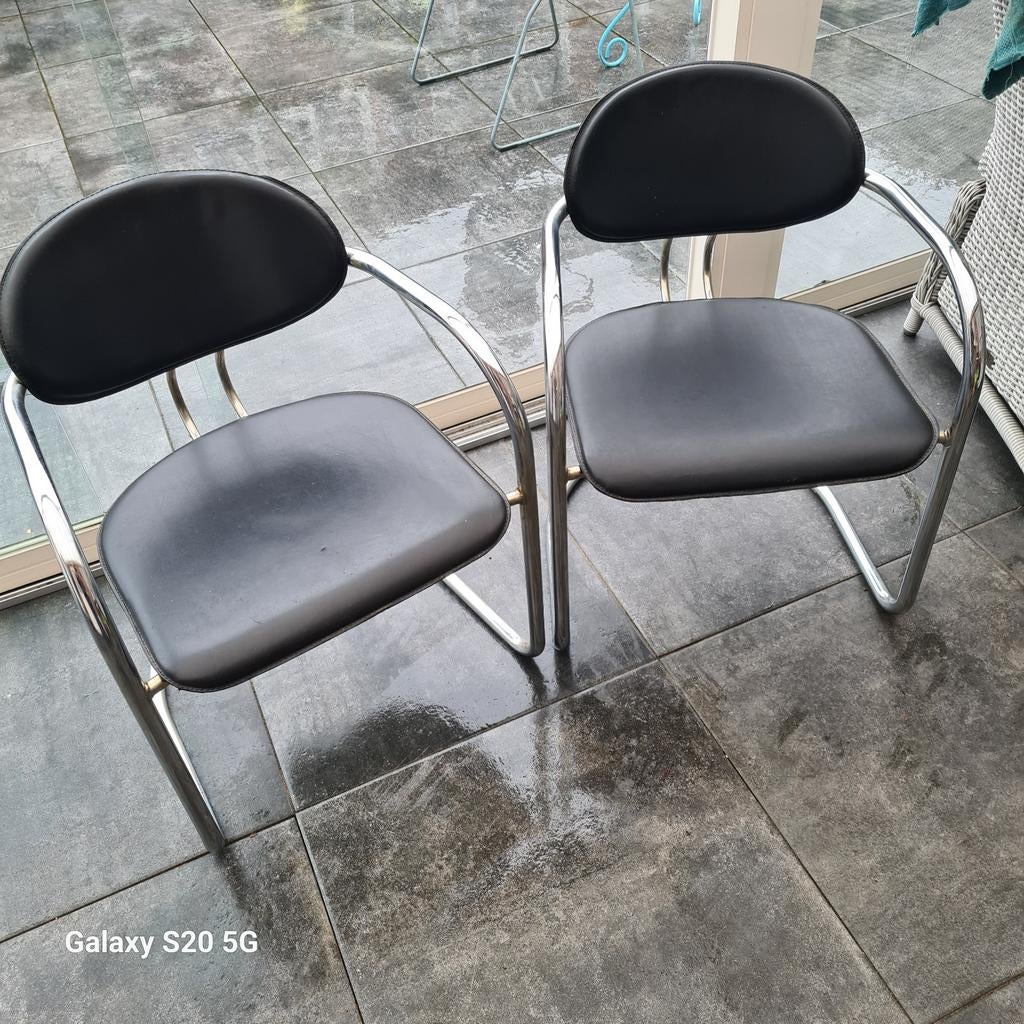 2x Buisframe Slede Stoelen - Zwart met Chroom, Ophalen, Gebruikt, Twee, Modern, Industrieel