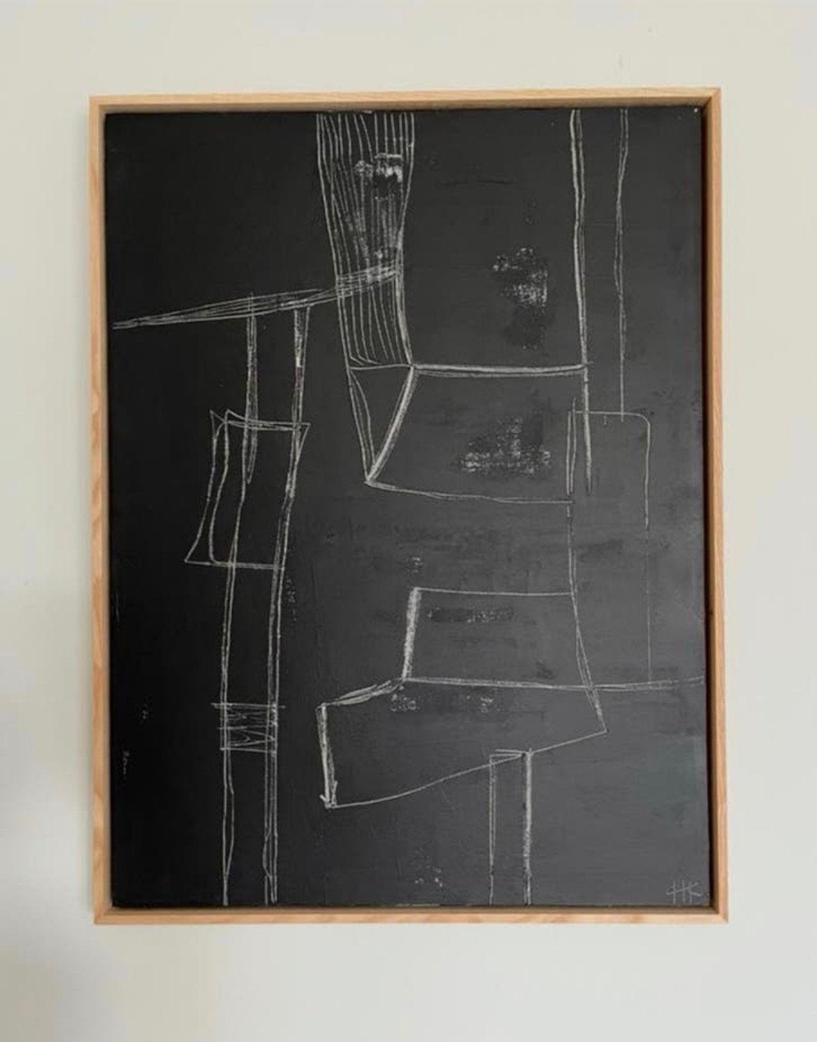 HKliving Brutalism Kunstwerk Zwart Canvas Hout Industrieel, Ophalen