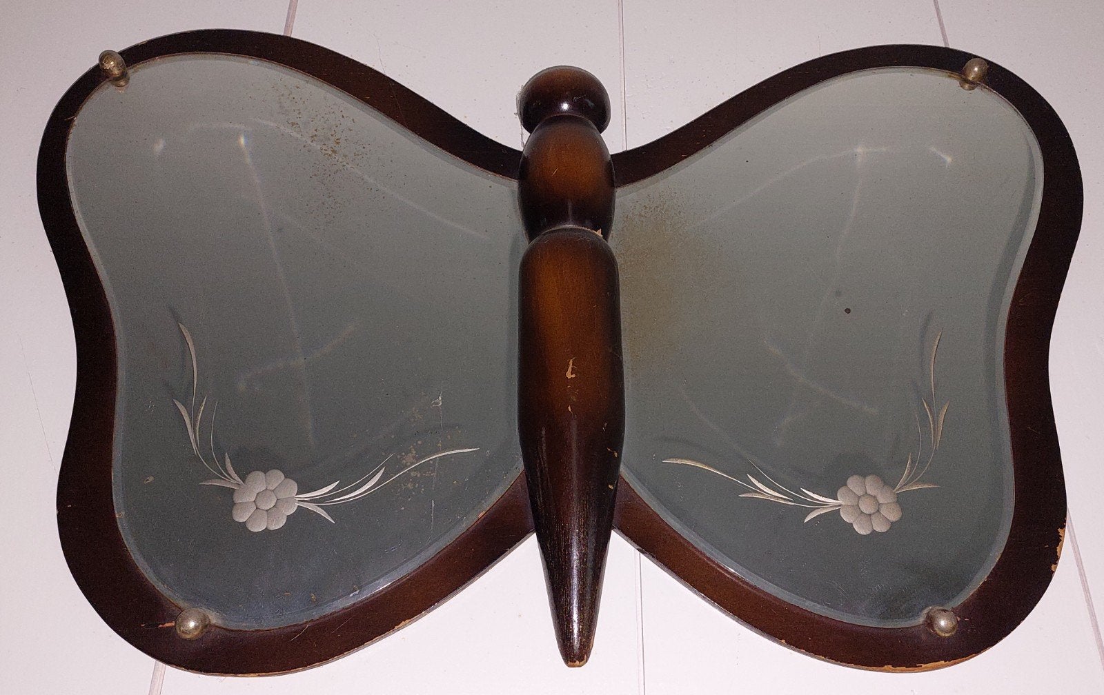 Art Deco Vlinder Spiegel - Houten Frame met Gravures., Ophalen