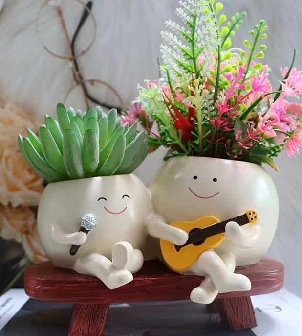Schattige plantenpotje met gezichtjes