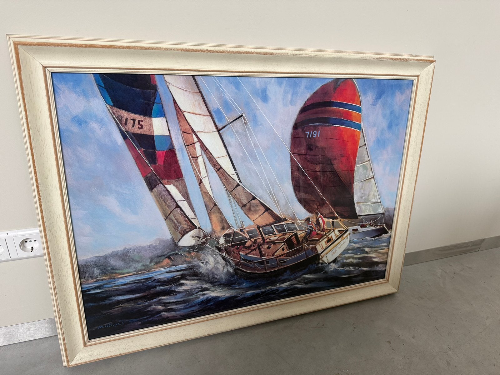 Schilderij van zeilschepen met handtekening, Ophalen
