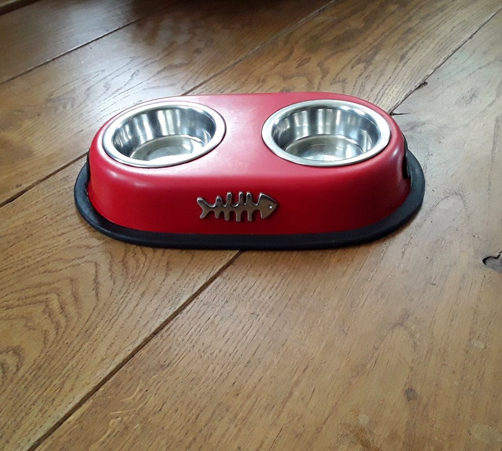 Superleuk etensbakje voor de kat - poes - rood - visgraat, Ophalen of Verzenden, Gebruikt