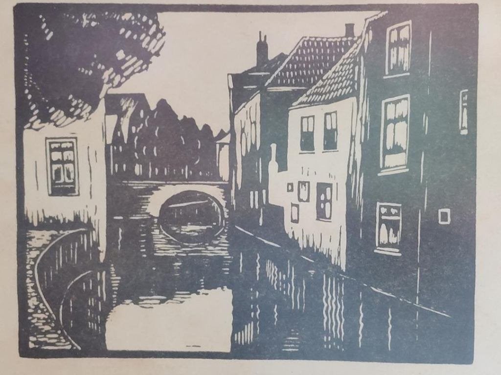 houtsnede Jac Gazenbeek Útrecht, Binnengracht, 10 cm, 1950 - 1999, Stadsgezicht, Ophalen of Verzenden