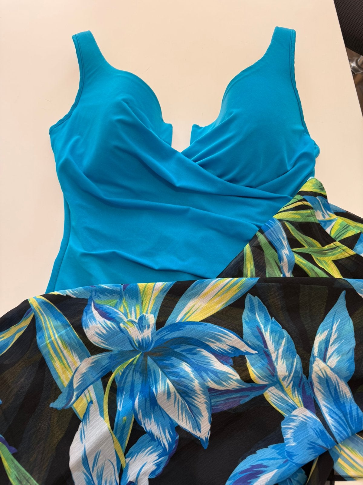 Miraclesuit 46 fel blauw met omslagdoek van Fantasie, Verzenden, Gedragen, Blauw, Badpak