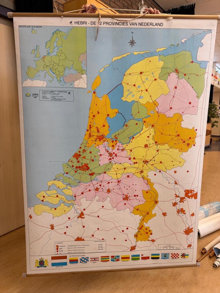 Vintage Schoolkaart Nederland: De 12 Provincies, Ophalen, Aardrijkskunde