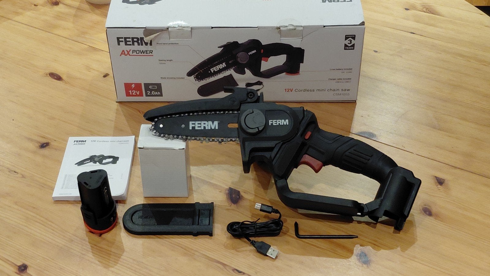 Ferm AX-power 12V Accu Mini Kettingzaag, Ophalen of Verzenden, Zo goed als nieuw, 50 mm of meer, Ferm