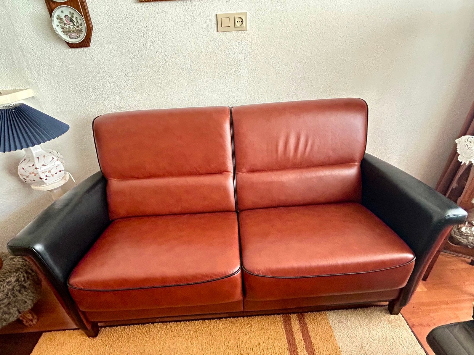 Lederen bankstel en fauteuil stoelen, Ophalen, Zo goed als nieuw, 75 tot 100 cm, Vierpersoons of meer