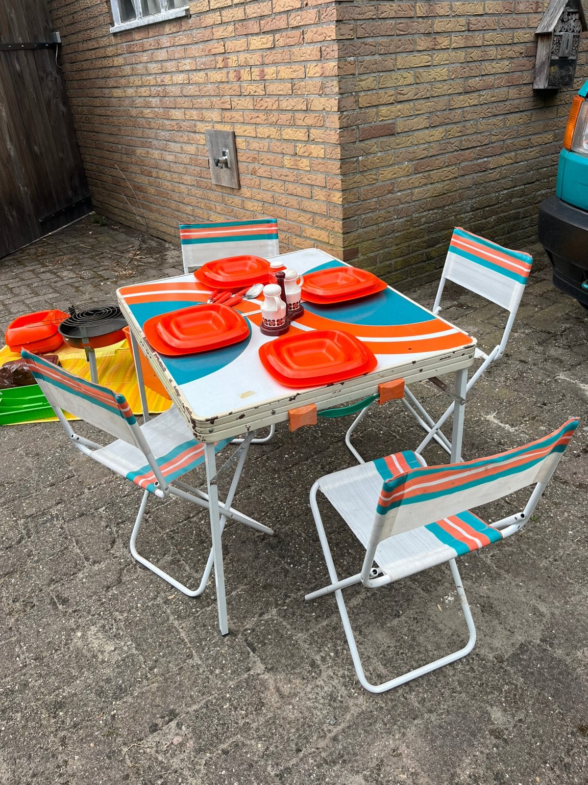 Retro picknick set, Ophalen of Verzenden, Gebruikt, Campingmeubel-accessoire