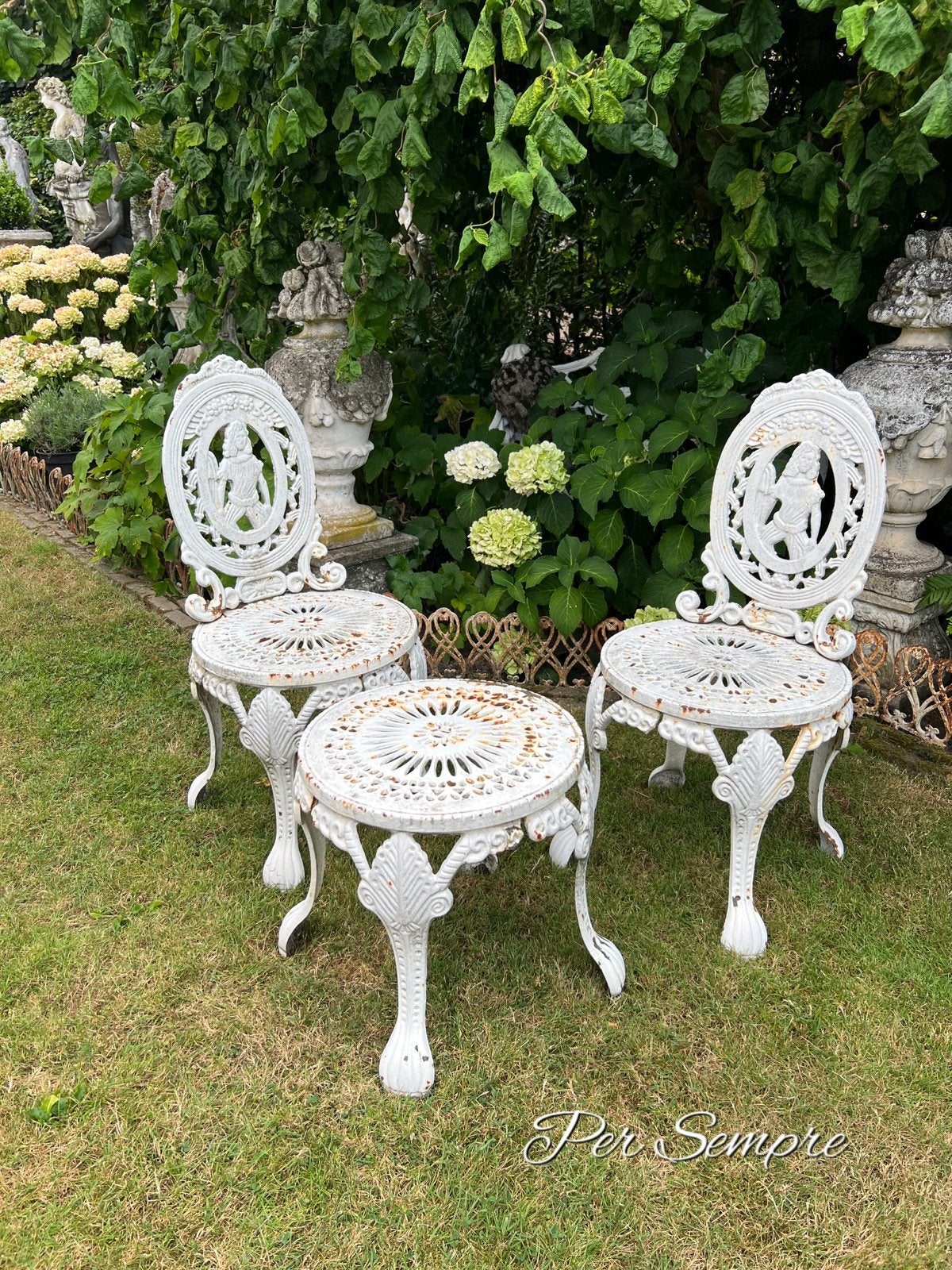 Per Sempre, Zeldzaam Zwaar Gietijzeren Tuinsetje, Tuin en Terras, Ophalen, Gebruikt, Overige materialen