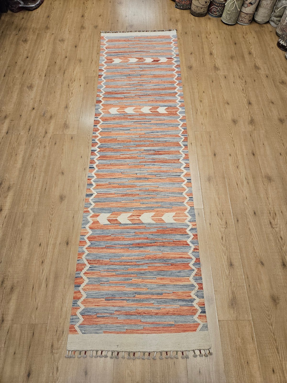 Handgeweven oosterse wollen kelim loper 289x78, Info@SlatsAntiek.nl, Vof Slats Antiek, Kelim, Crème