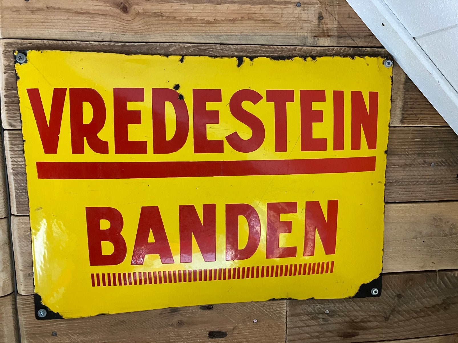 Emaille reclamebord vredestein, Verzamelen, Ophalen of Verzenden, Gebruikt, Reclamebord