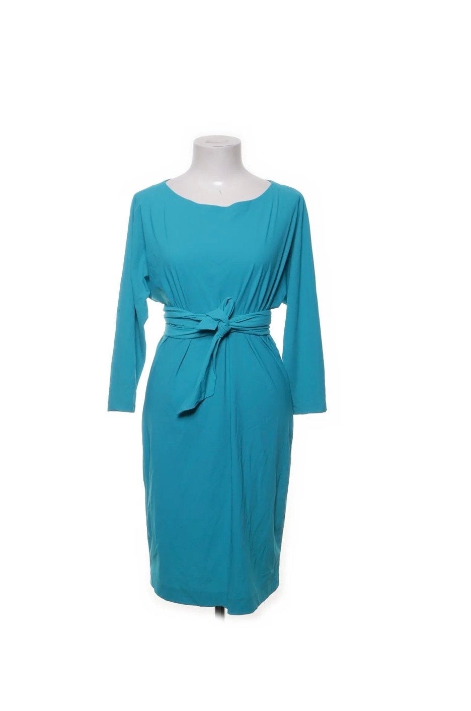 La Dress by Simone turquoise jurk met ceintuur, Blauw, Ophalen of Verzenden, Zo goed als nieuw, Knielengte