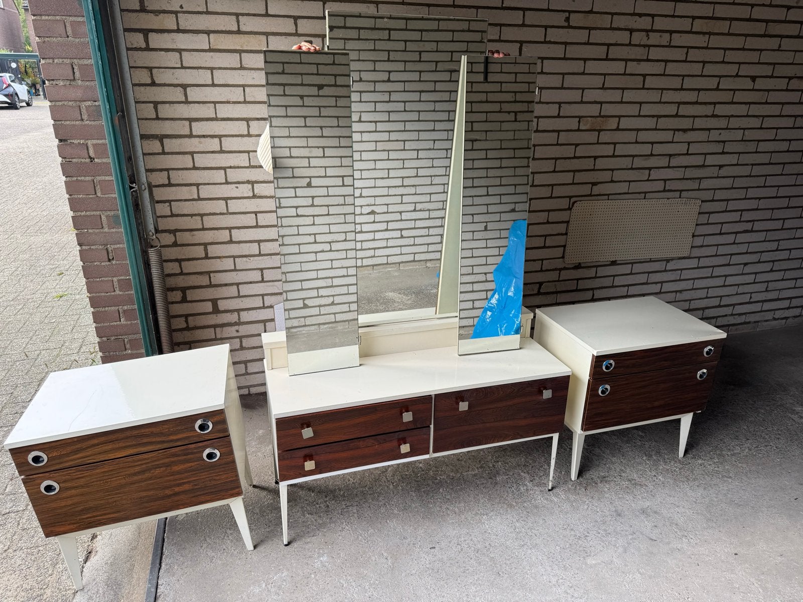 Vintage kaptafel met 2 kastjes, Ophalen, Gebruikt, 50 tot 100 cm, Minder dan 100 cm