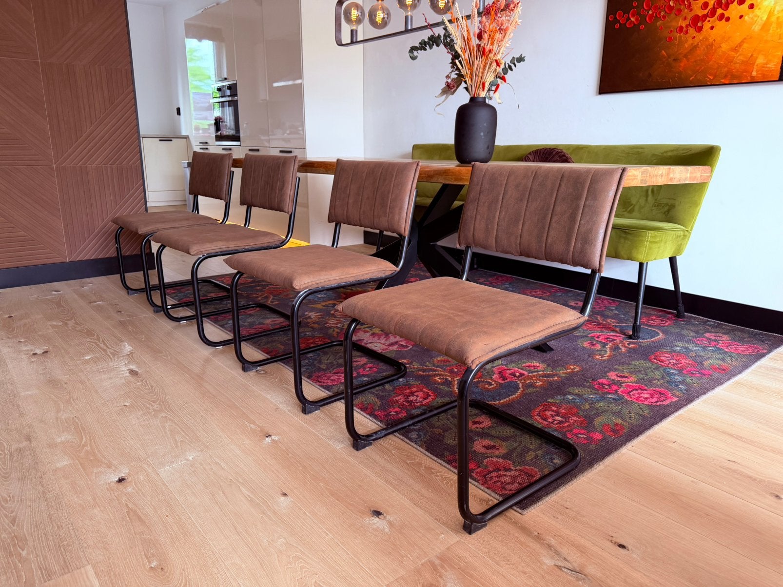 4 Houselabel eetkamerstoelen, Huis en Inrichting, Stoelen, Ophalen of Verzenden, Zo goed als nieuw, Bruin, Leer
