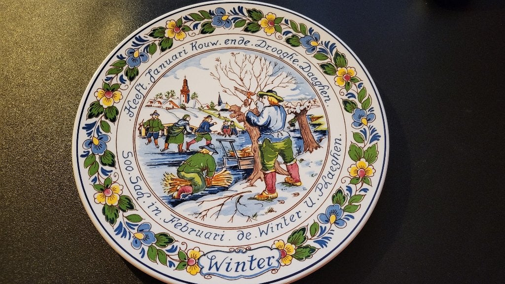 Koninklijke Goedewaagen Polychroom Delft wandbord Winter, Antiek en Kunst, Ophalen