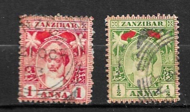 Zanzibar postzegels 1 Anna en 1/2 Anna, Ophalen of Verzenden, Overige landen, Gestempeld