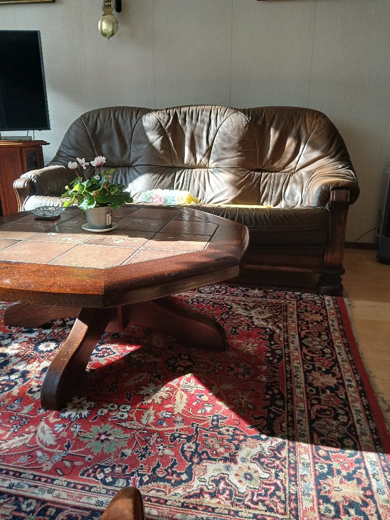 Eiken 3zitsbank, Ophalen, Leer, Rechte bank, Minder dan 150 cm