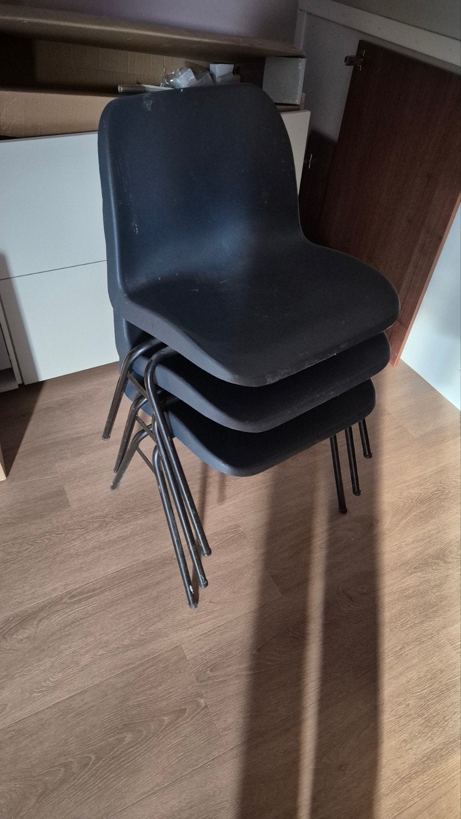 Set van 3 stapelbare zwarte stoelen - Gebruikt, Gebruikt, Drie, Zwart, Metaal