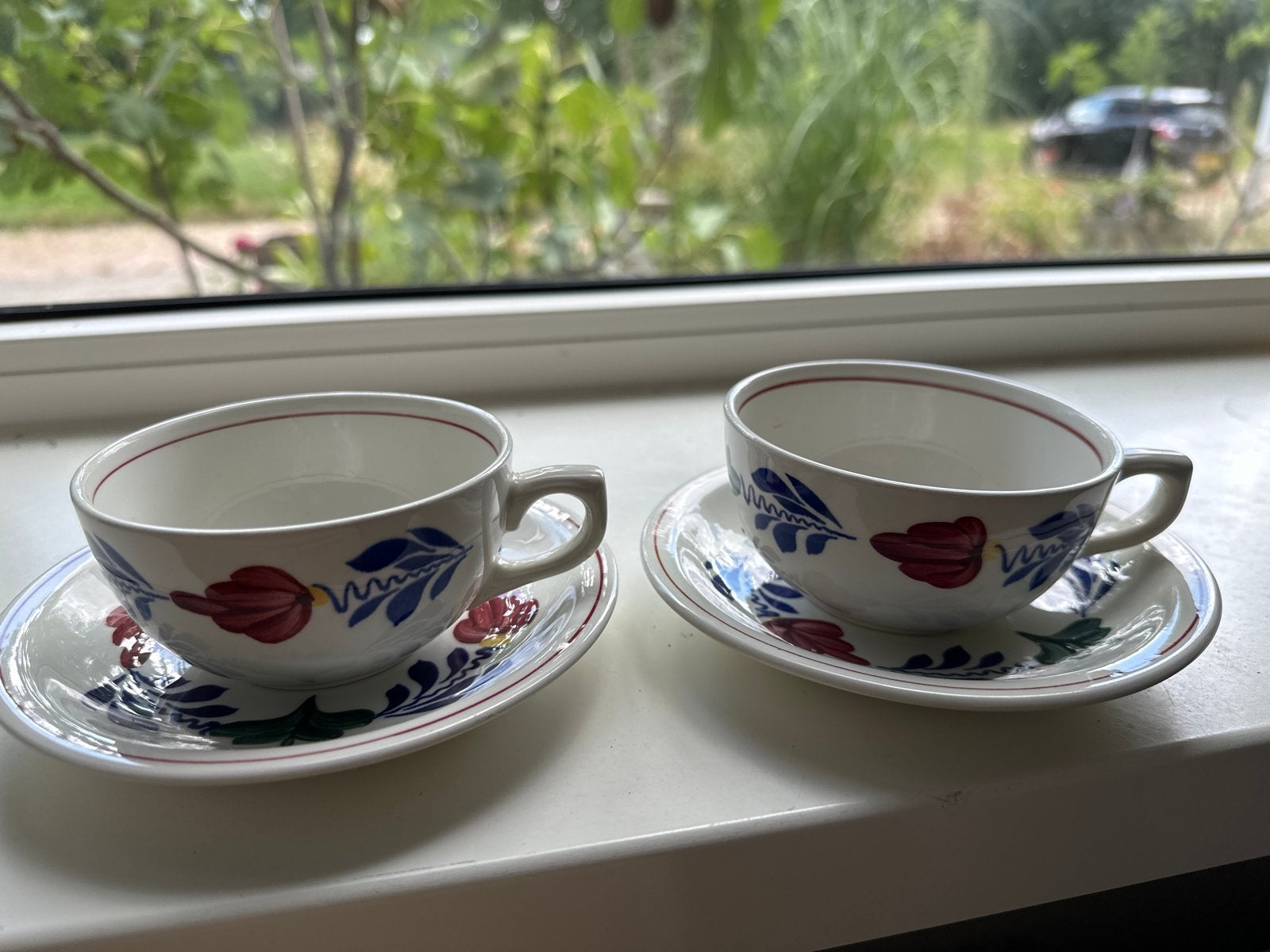 Set van 2 Delfts Blauw-kop en schotels, Antiek en Kunst, Ophalen of Verzenden