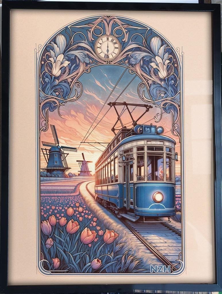 .| Unieke NZH de Blauwe Tram art nouveau poster affiche |., Verzenden, Nieuw, Tram, Overige typen