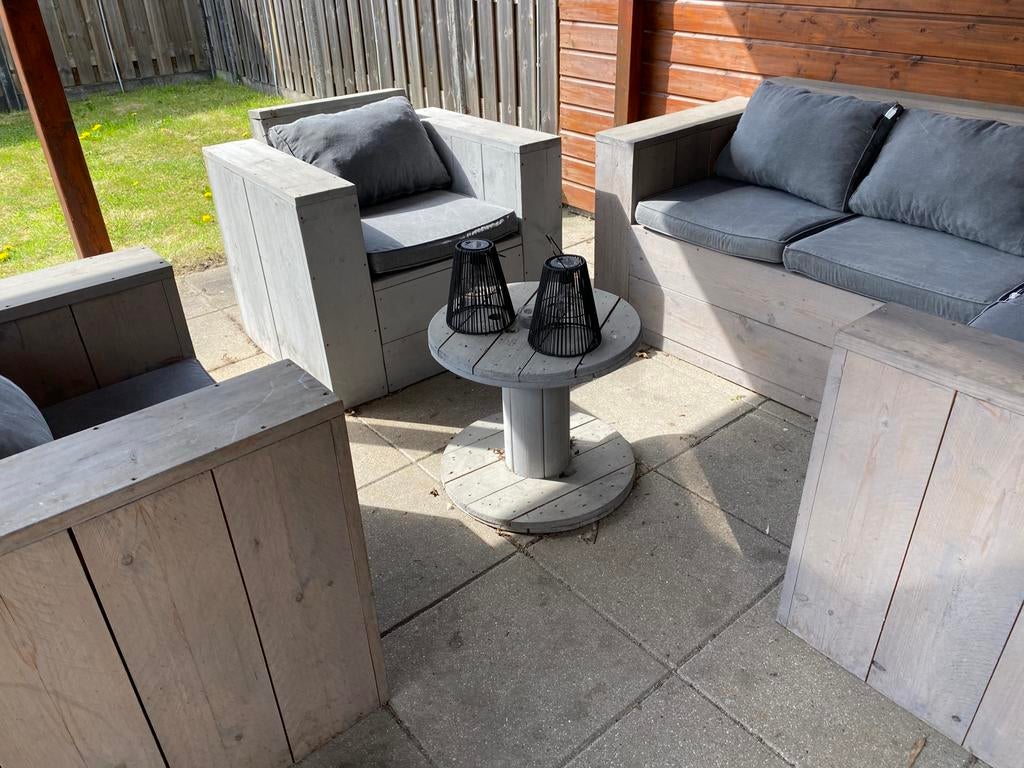 Steigerhouten tuinmeubelset 5/6 persoons, Ophalen, Zo goed als nieuw, Steigerhout