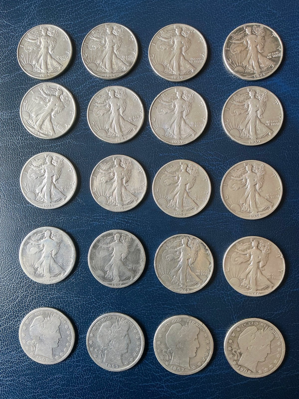 USA 20 STUKS HALF DOLLARS , WALKING LIBERTY & BARBER, Ophalen, Buitenland, Munten