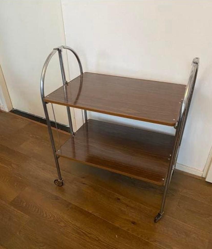 Vintage Opvouwbare Serveerwagen - Chroom & Houtlook, Huis en Inrichting, Ophalen, Zo goed als nieuw