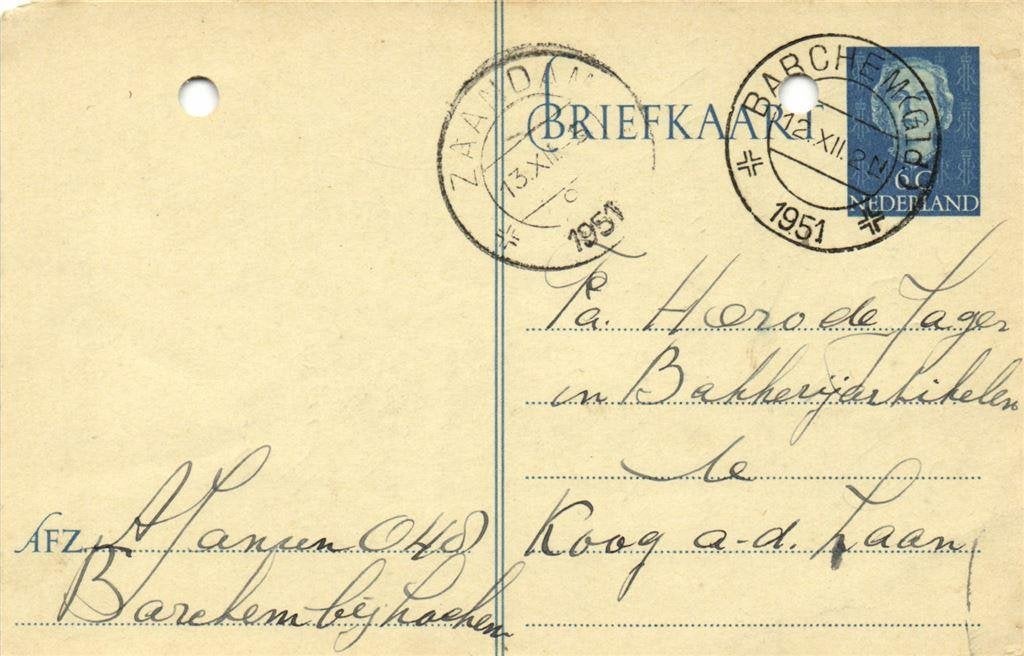 A. Jansen, Barchem bij Lochem - 12.1951 - briefkaart, Ophalen of Verzenden, Briefkaart