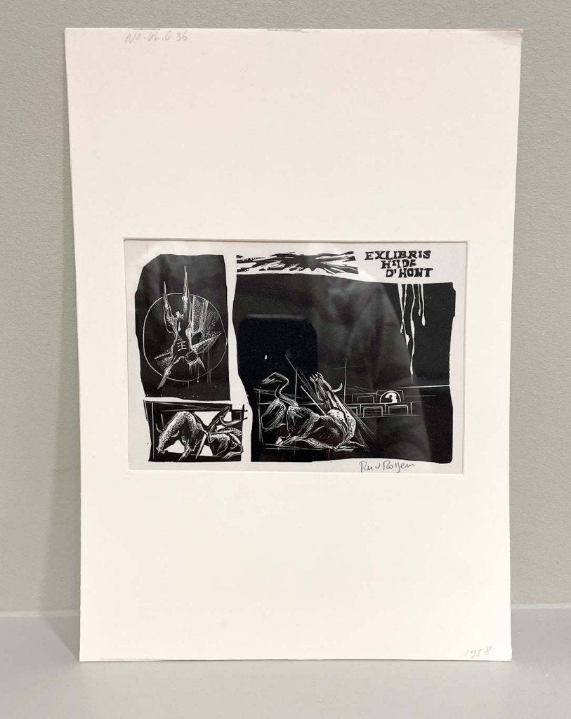 Ru van Rossem - Exlibris voor Hijde d'Hont, 1950 - 1999, Mythologie, Gesigneerd, Ophalen of Verzenden