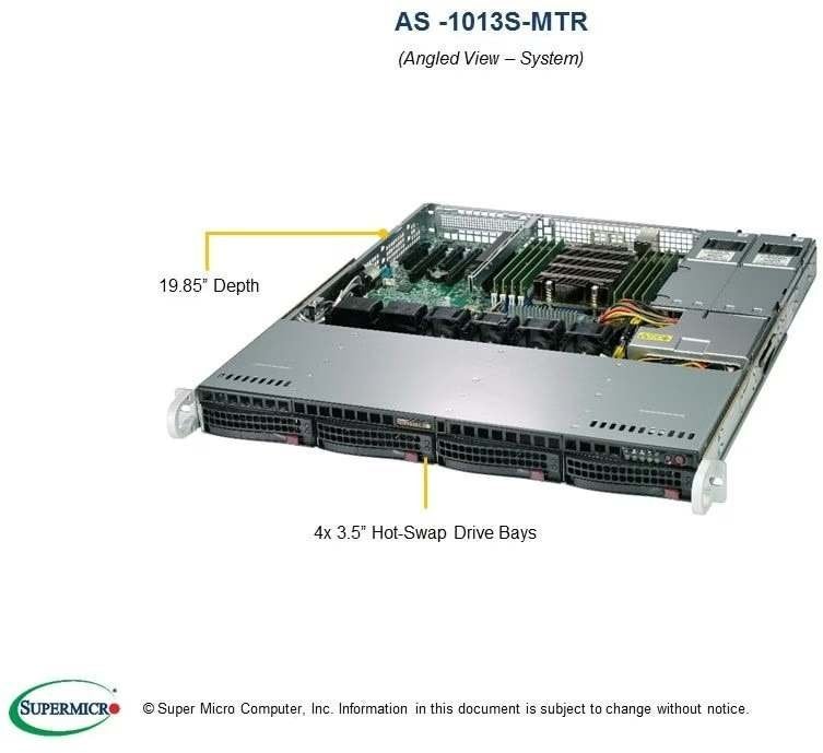 Supermicro 1U Server EPYC 7402P 128GB ECC 4TB + 240GB SSD, Ophalen, 2 tot 3 Ghz, Hot swappable onderdelen, 128 GB