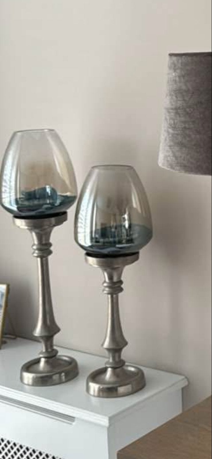 Set van 2 Windlichten Smoke Glas - 45 en 55 cm Hoog, Windlicht, Gebruikt, Ophalen of Verzenden, Glas