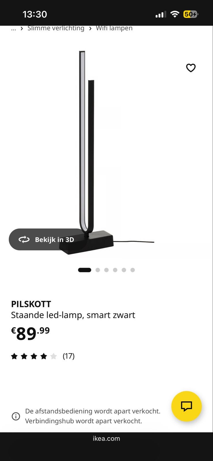 IKEA PILSKOTT Staande LED-lamp, smart zwart met afstandsbedi, Ophalen, Zo goed als nieuw, Metaal, 100 tot 150 cm