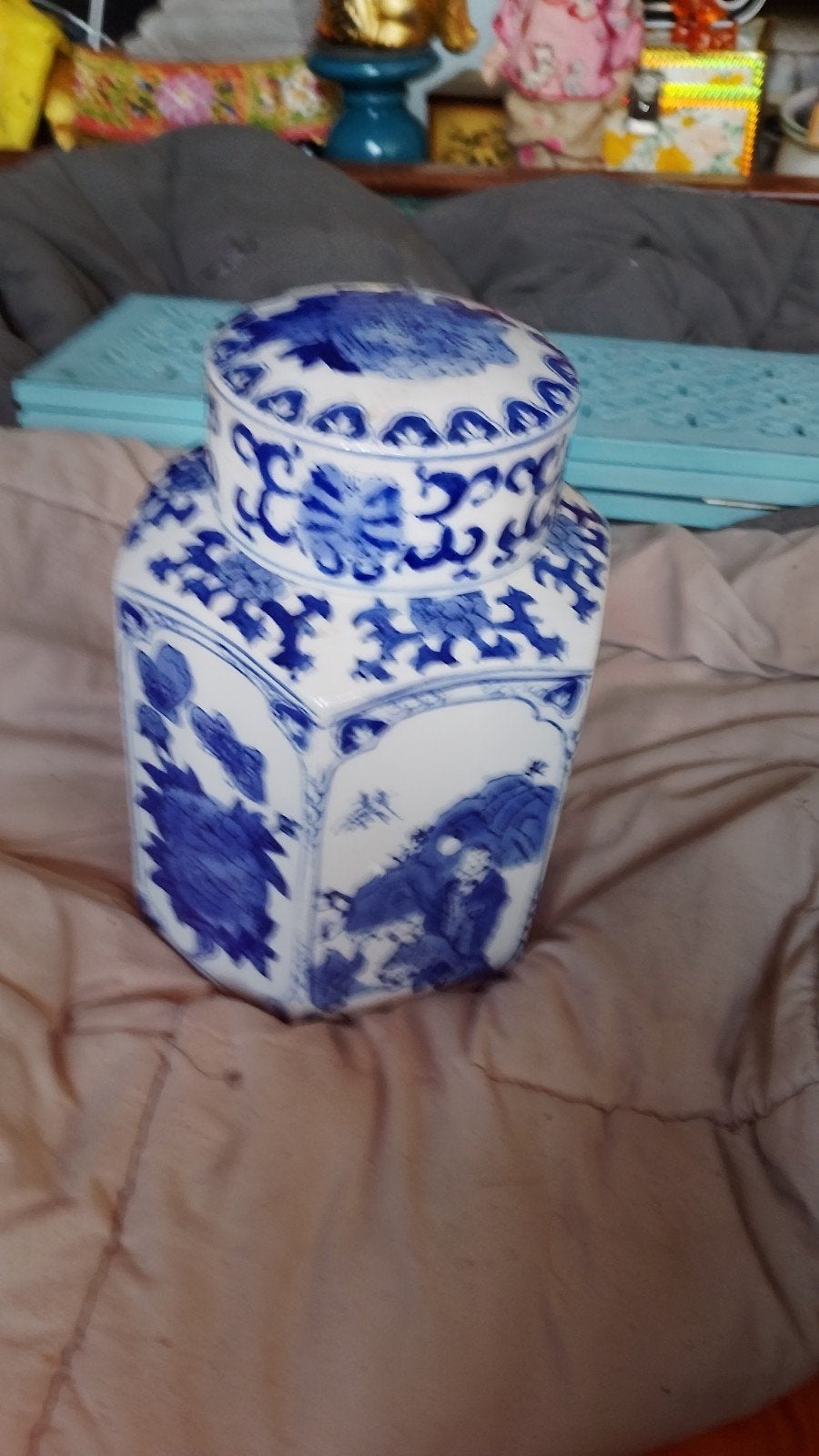 Antieke Chinese porseleinen theebus, blauw-wit decor, Ophalen of Verzenden