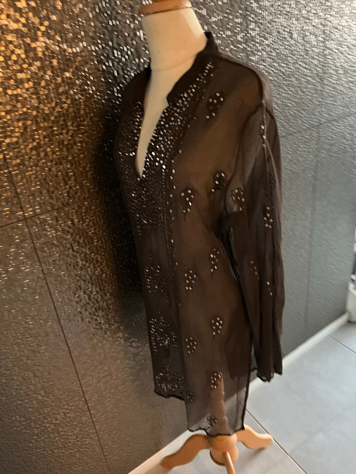 Gerard Darel Blouse Bruin met Pailletten 42 fr46, Kleding | Dames, Ophalen of Verzenden, Zo goed als nieuw, Maat 46/48 (XL) of groter