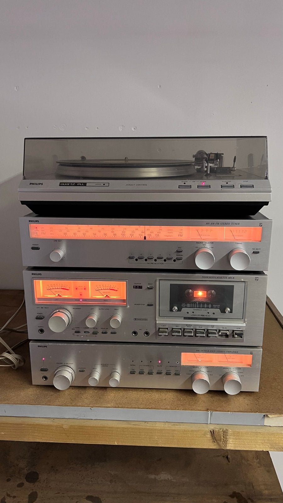 Philips Vintage Stereo Set met Platenspeler, Cassettedeck, T, Ophalen, Philips, Gebruikt, Cassettedeck