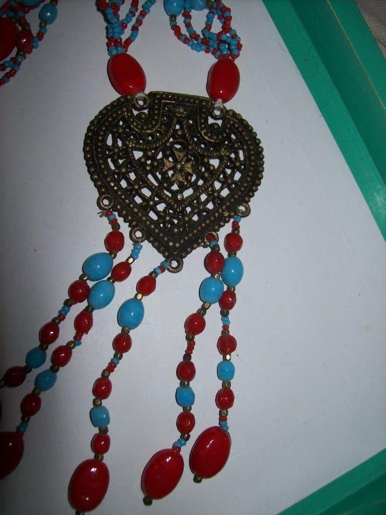 Ketting Blauw Rood  mooie Stenen Fraaie Hanger kwast, Nieuw, Steen of Mineraal, Met edelsteen, Verzenden