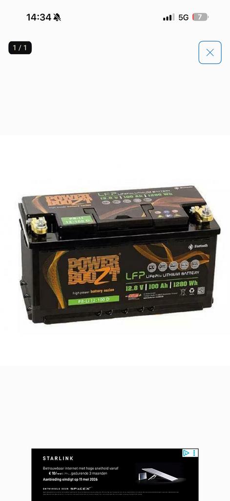 Powerboozt Lifepo4 100ah Lithium accu met Bluetooth, Ophalen of Verzenden, Zo goed als nieuw