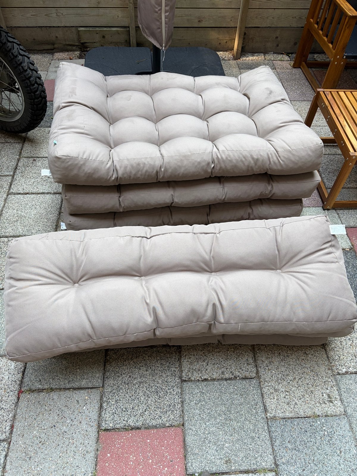 Palletbank tuinkussens - 3x zit, 3x rug, Tuin en Terras, Ophalen, Gebruikt