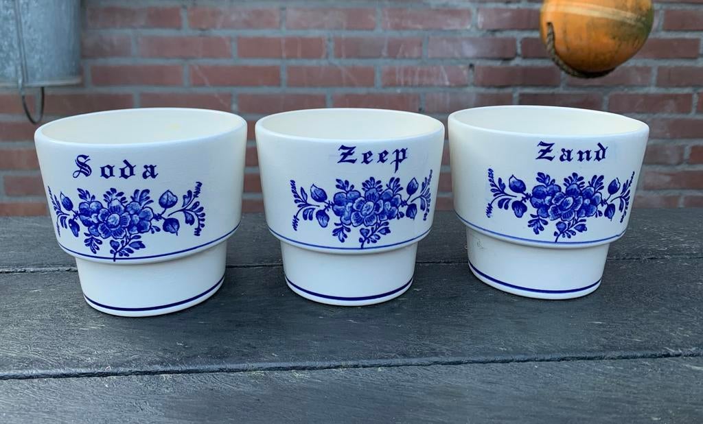 Vintage set van zand, zeep en soda potten in Delfts blauw, Antiek en Kunst, Ophalen of Verzenden