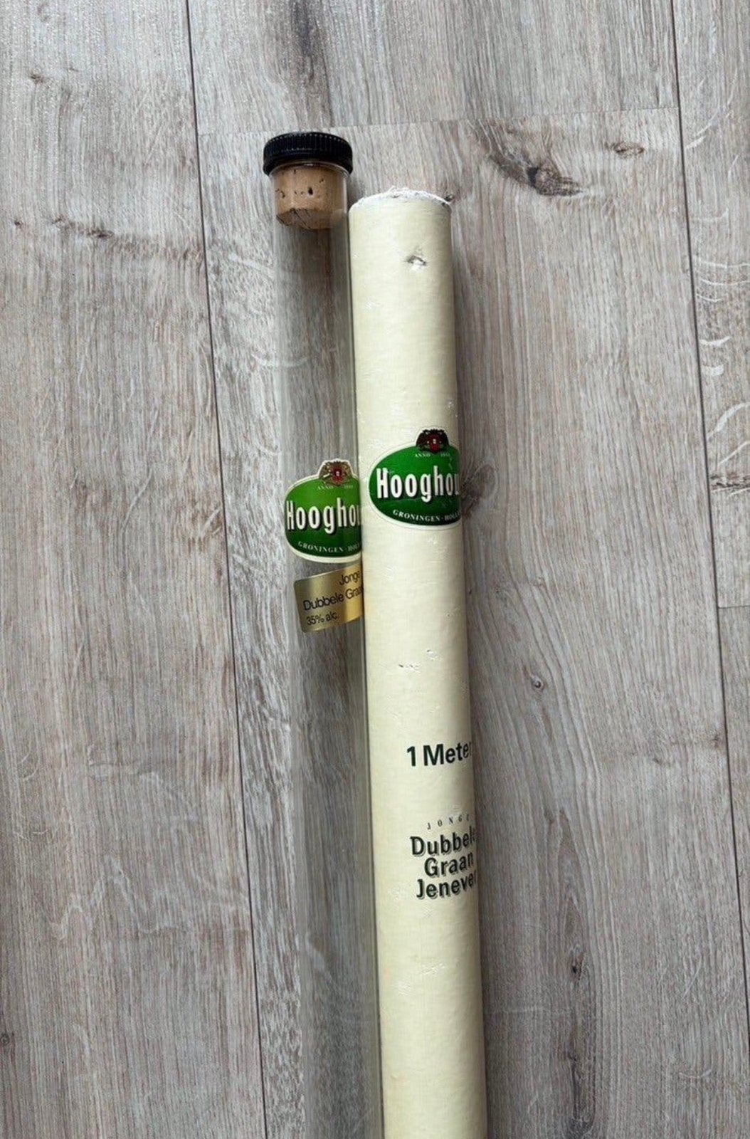 Hooghoudt dubbele graan jenever 1m  lange buis (leeg), Ophalen, Zo goed als nieuw, Borrel- of Shotglas