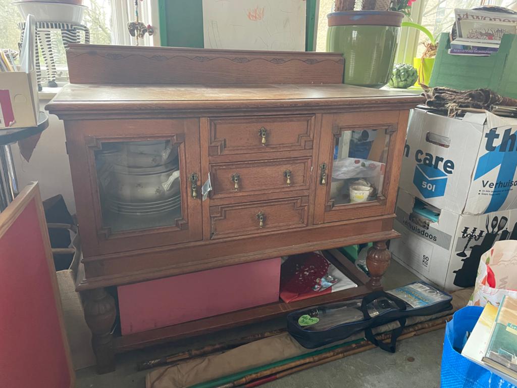Antiek dressoir/sideboard theekastje vitrinekasten en lades, Antiek en Kunst, Antiek | Meubels | Kasten, Ophalen