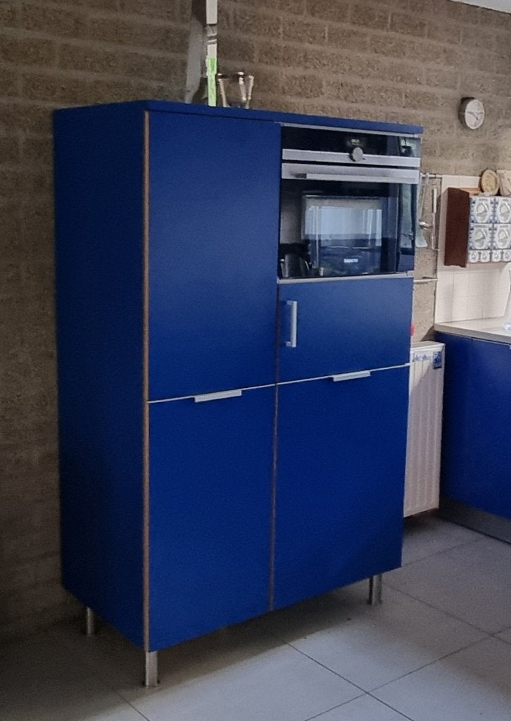 Eggesmann-keukenkast met Siemens inbouwkoelkast, Ophalen, Blauw, 100 tot 150 cm, 50 tot 100 cm
