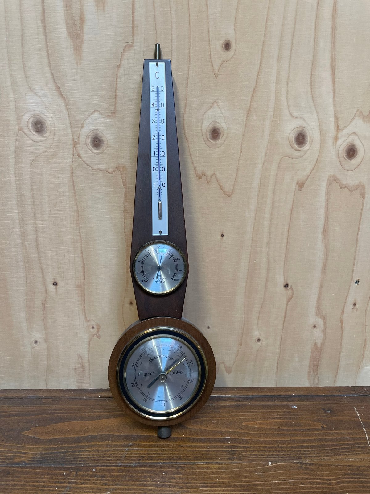 Vintage Weerstation met Barometer, Thermometer en Hygrometer, Audio, Tv en Foto, Weerstations en Barometers, Ophalen, Gebruikt